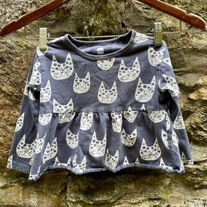 Tea Collection Cat Print Peplum Shirt Size 18-24M